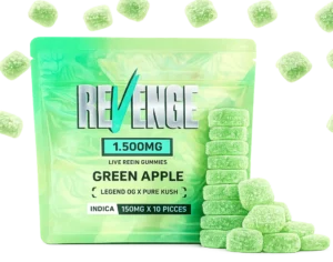1500mg Indica Revenge Green Apple Live Resin Infused Gummies (150mgx10)
