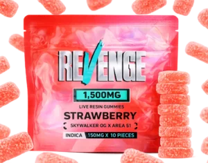 1500mg Indica Revenge Strawberry Live Resin Infused Gummies (150mgx10)